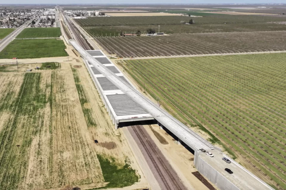 Aerial view of Wasco viaduct built for California HIgh-Speed Rail project.
